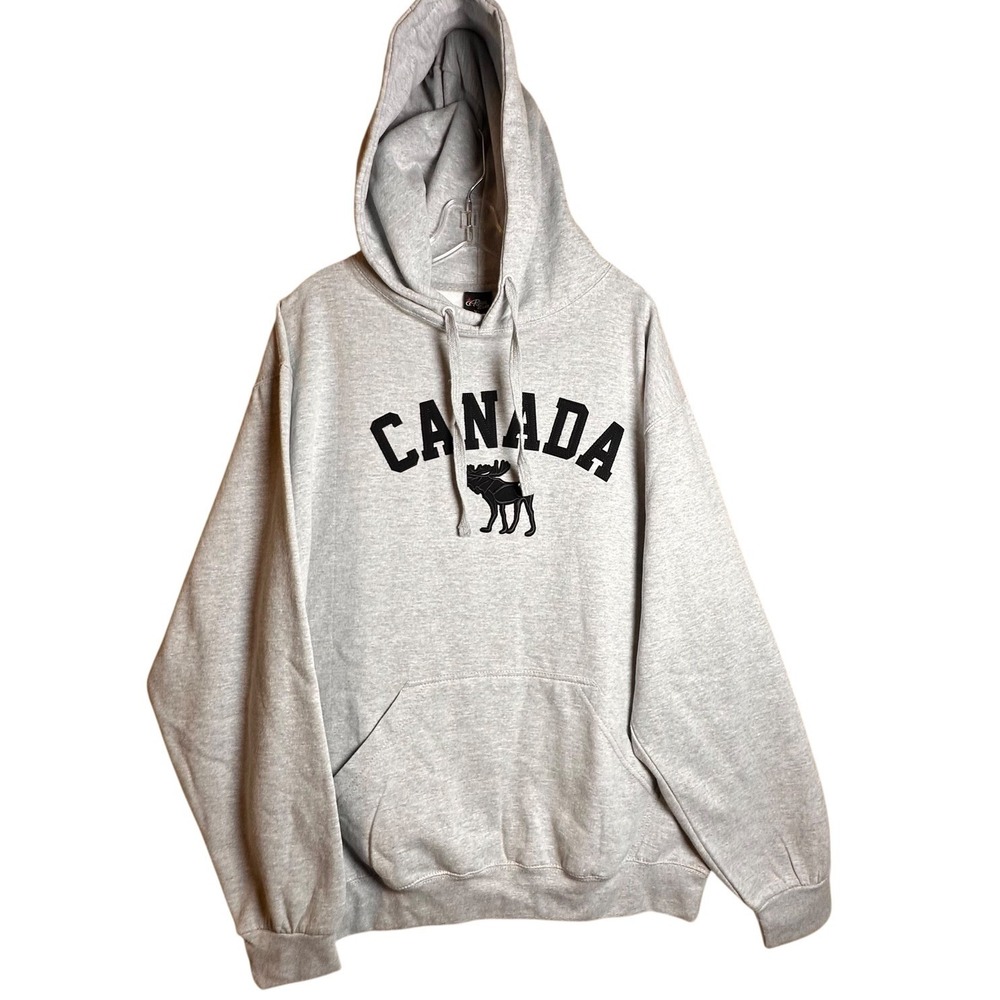 NWOT River Wear Canada Appliquéd Hoodie Mens Gray Pullover Sweatshirt Sz XL Cozy